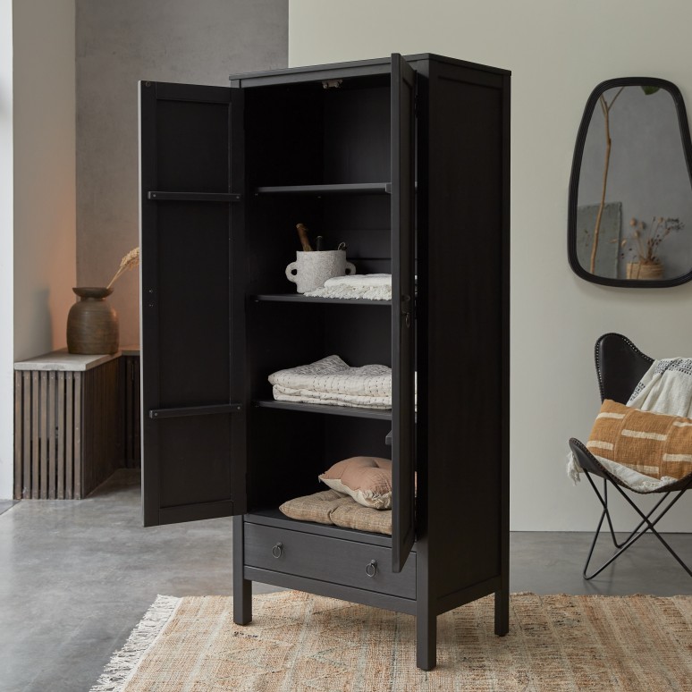 Thaki Black - Solid pine wardrobe
