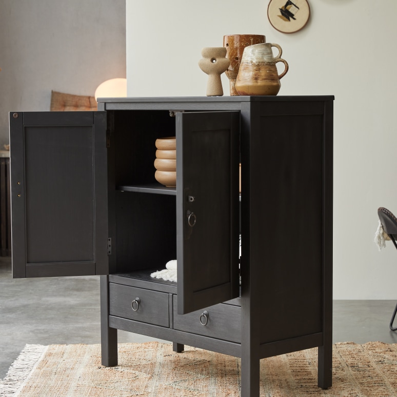 Thaki Black - Bahut d'entrée en pin massif 80 cm