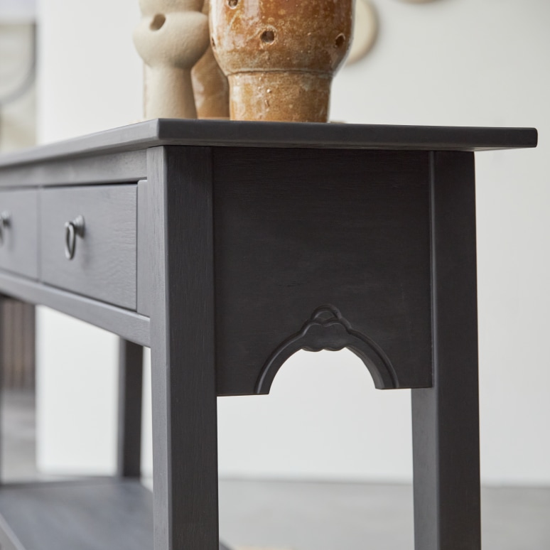 Thaki Black - Console d'entrée en pin massif 2 tiroirs P. 35 cm