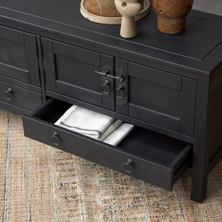 Thaki Black - Mobile TV in legno di pino massello 140 cm