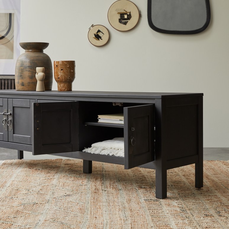 Thaki Black - TV-Schrank aus massiver Kiefer 170 cm