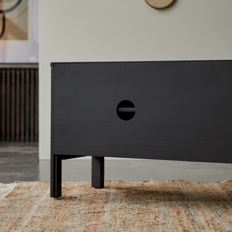 Thaki Black - Mueble para TV de pino macizo de 170 cm