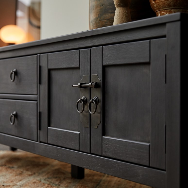 Thaki Black - Massief grenen tv-meubel 170 cm