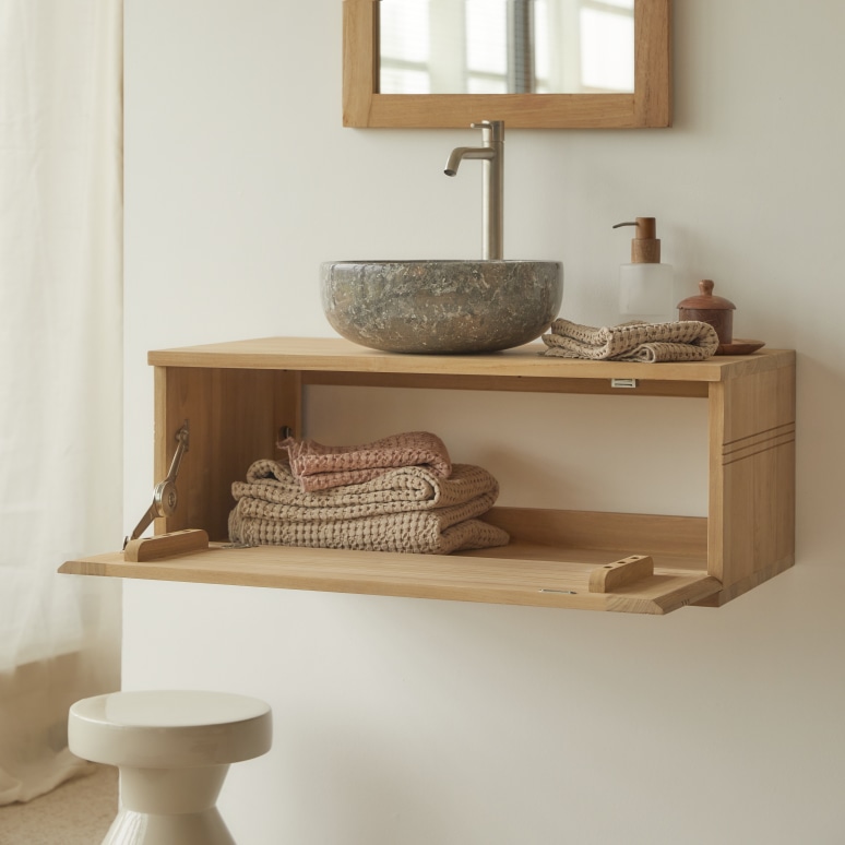 Basic - Mueble para lavabo de teca maciza de 80 cm