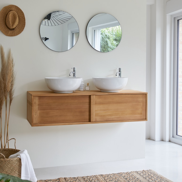 Basic - Mueble para lavabo de teca maciza de 140 cm