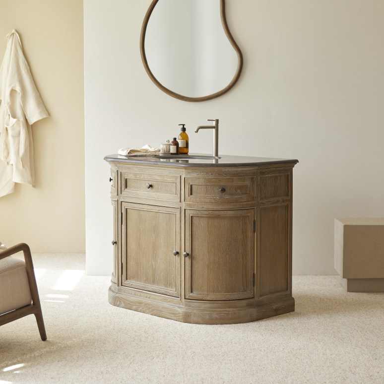 Louise - Mobile per il bagno in legno di quercia e pietra da 110 cm