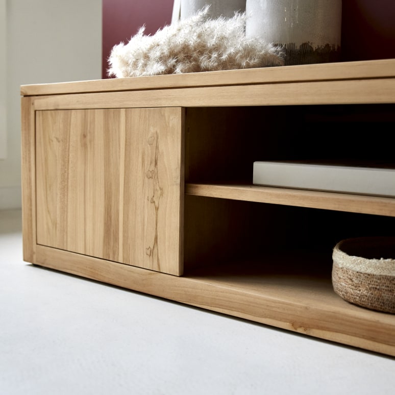 Basil - Mueble para TV de teca maciza de 140 cm