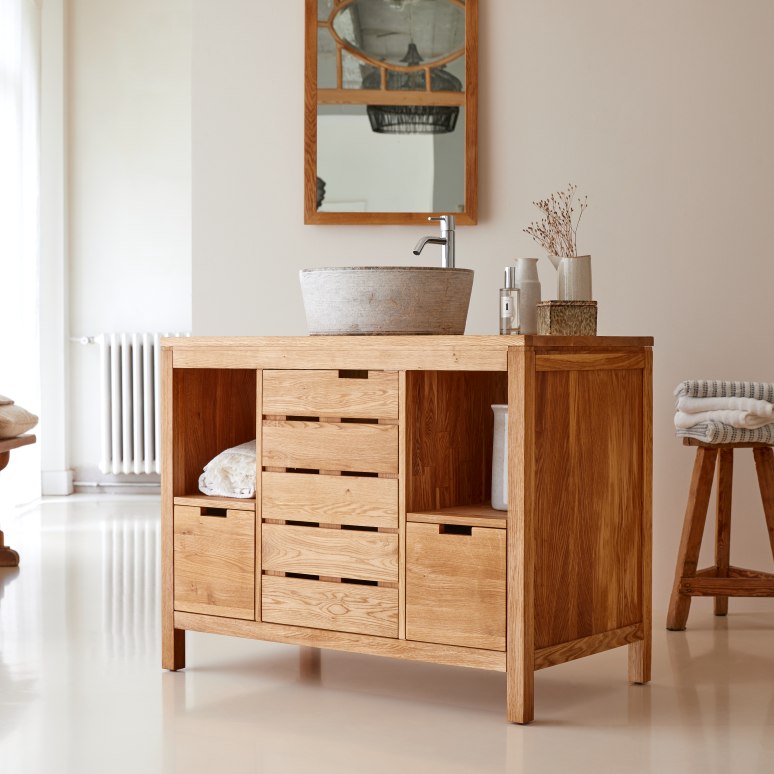 Serena - Solid oak vanity unit, 100 cm