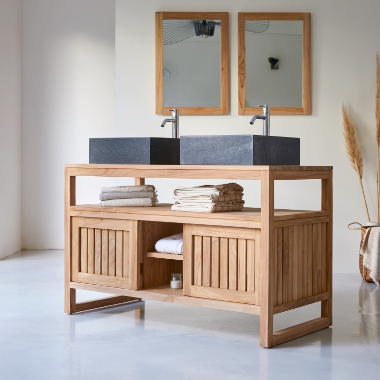 Colonial - Meuble sous vasque en teck massif 120 cm