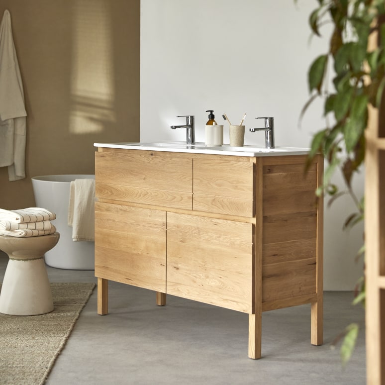 Easy - Mueble de baño de roble macizo y cerámica de 120 cm