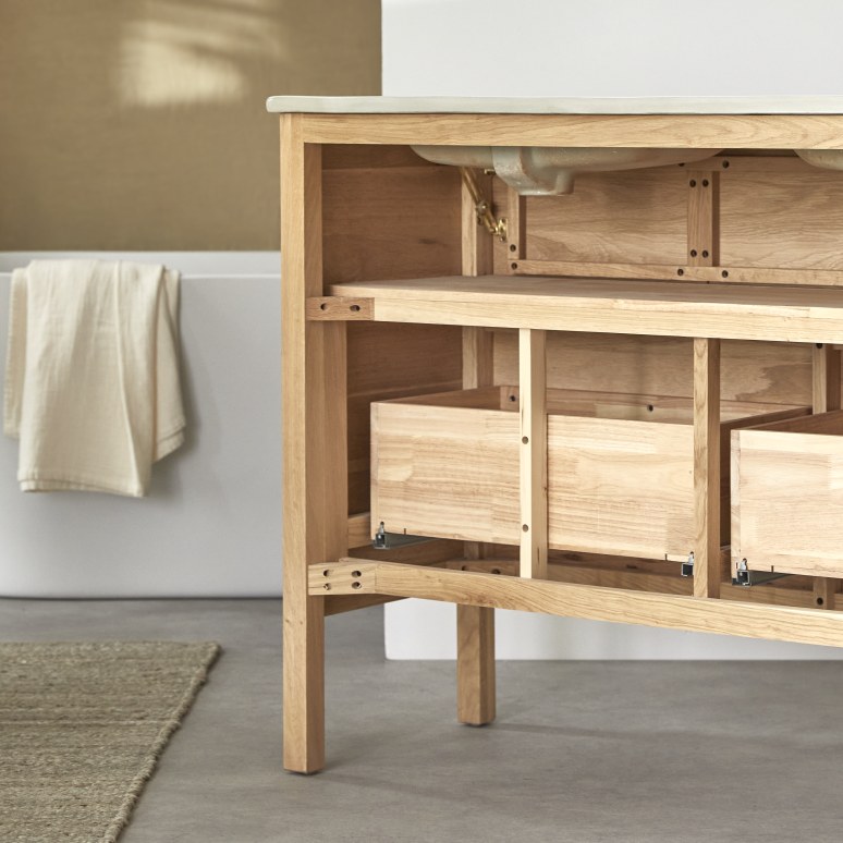 Easy - Mobile per il bagno in legno di quercia massello e ceramica 120 cm