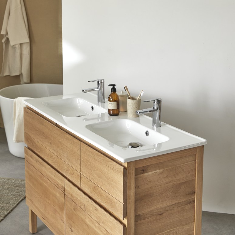 Easy - Solid oak and ceramic vanity unit - 120 cm