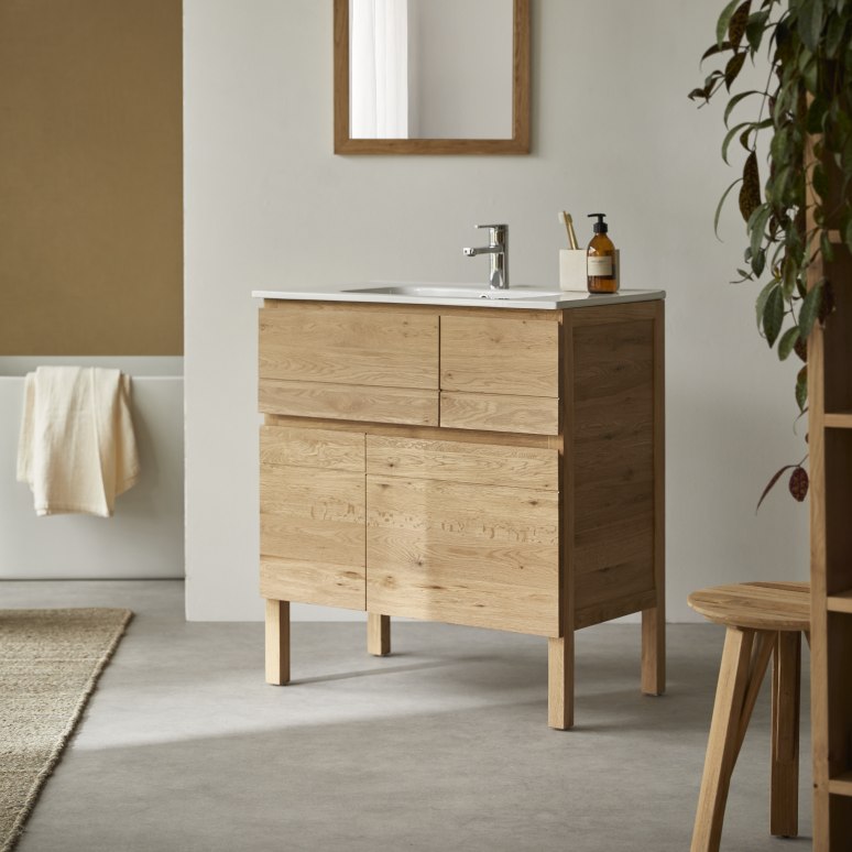 Easy - Massief eikenhouten en keramisch badkamermeubel 80 cm