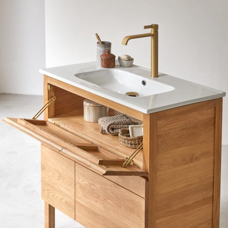 Easy - Mobile per il bagno in legno di quercia massello e ceramica 80 cm