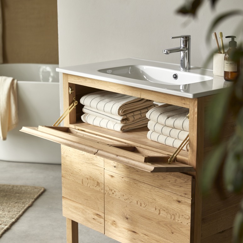 Easy - Badezimmermöbel aus massiver Eiche und Keramik 80 cm