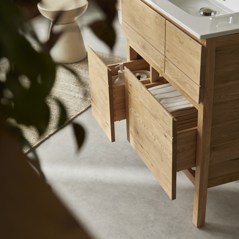 Easy - Mobile per il bagno in legno di quercia massello e ceramica 80 cm