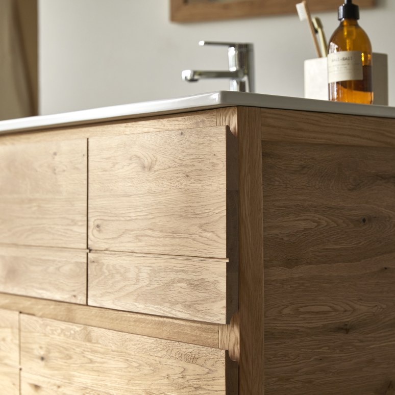 Easy - Solid oak and ceramic bathroom cabinet 80 cm