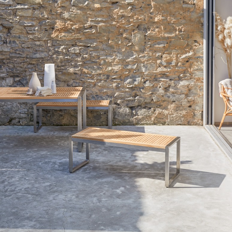 Arno - Banc de jardin en teck massif et inox