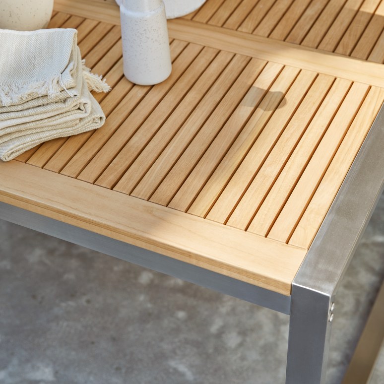 Arno - Massief teakhouten en roestvrij stalen tuintafel voor 4/6 personen