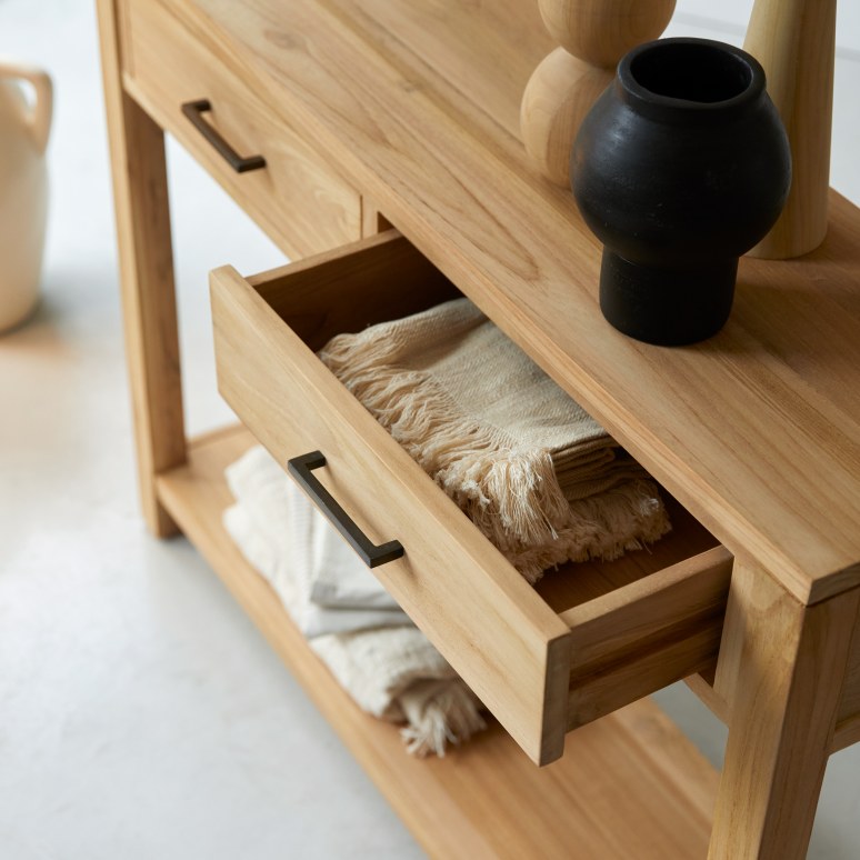 Maë - Console d'entrée en teck massif P. 30 cm