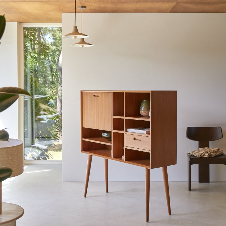 Magda 50's - Buffet haut en acajou massif 130 cm