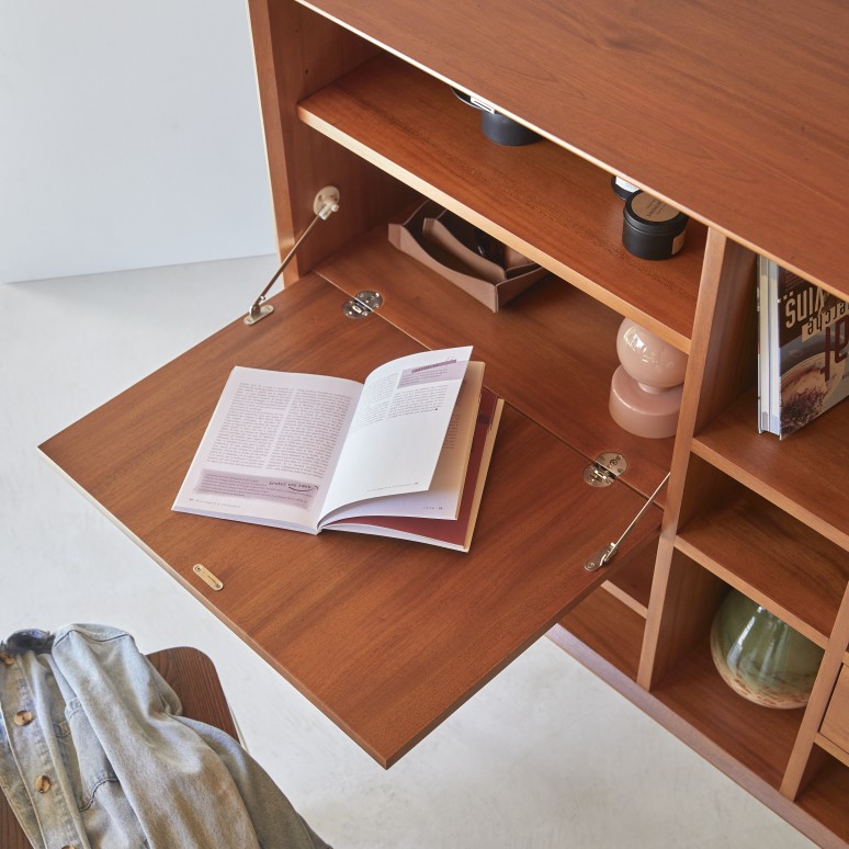 Magda 50's - Buffet haut en acajou massif 130 cm