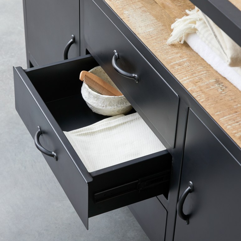 Industriel - Vanity unit in solid mango wood and metal, 140 cm