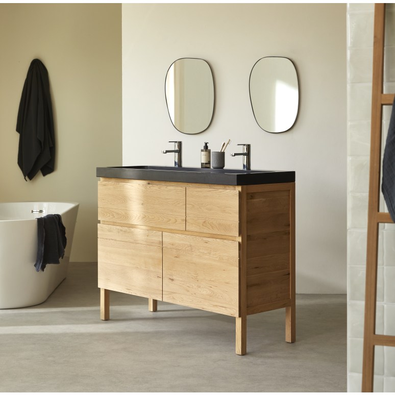 Easy - Meuble salle de bain en chêne massif et pierre de lave 120 cm