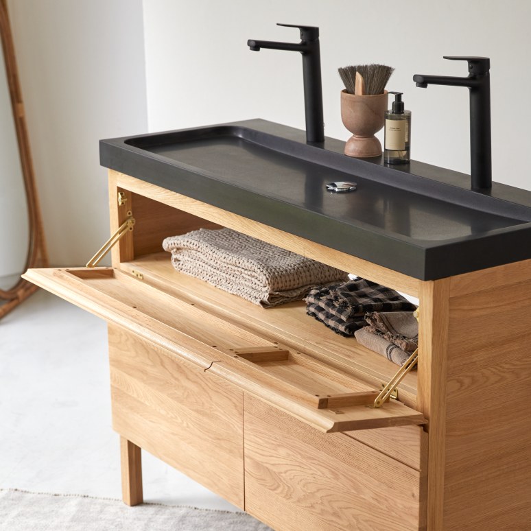Easy - Mueble de baño de roble macizo y piedra de lava de 120 cm