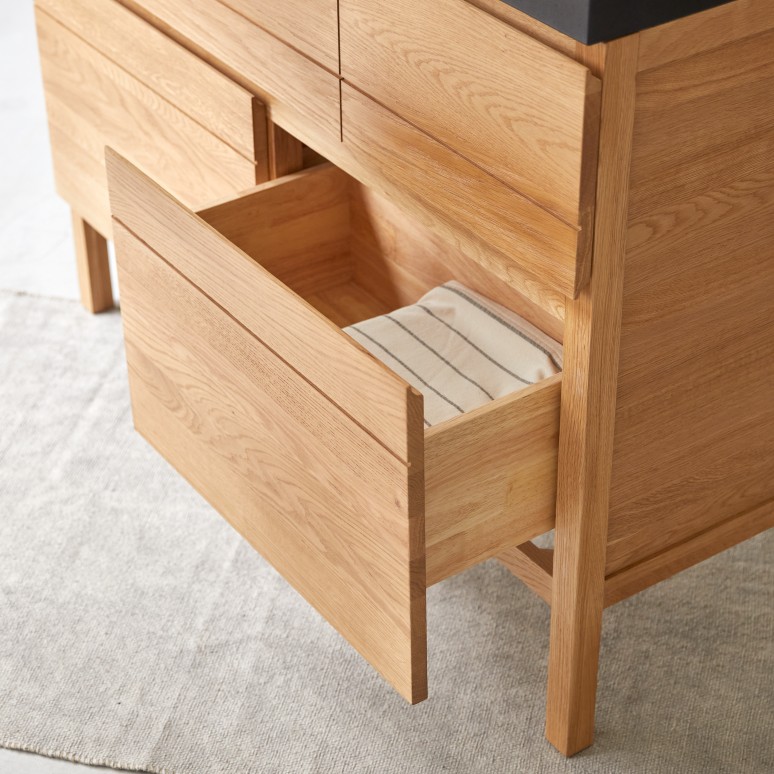 Easy - Mueble de baño de roble macizo y piedra de lava de 120 cm