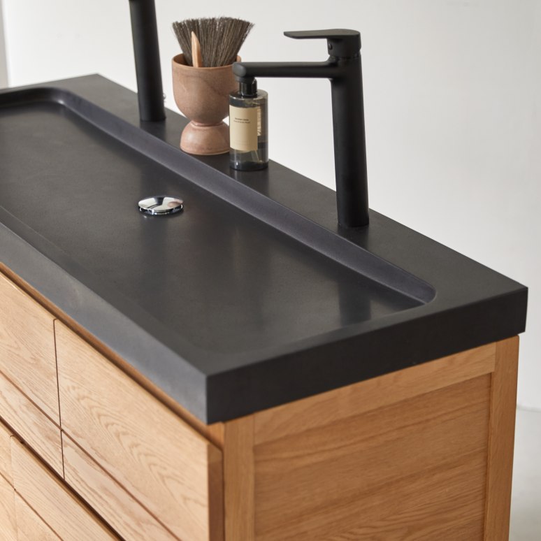 Easy - Solid oak and lava stone bathroom cabinet 120 cm