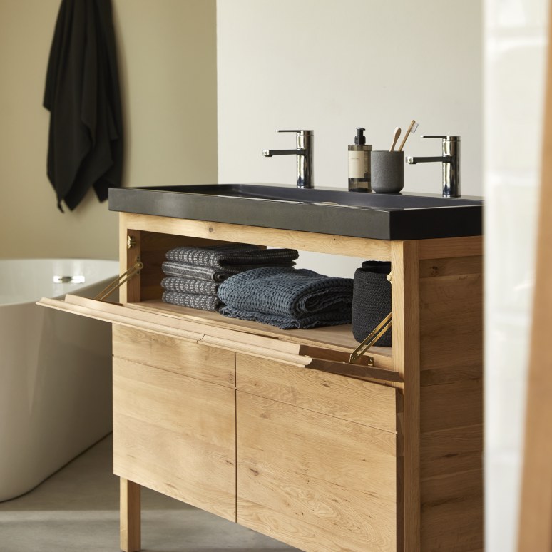 Easy - Mobile per il bagno in legno di quercia massello e pietra lavica 120 cm