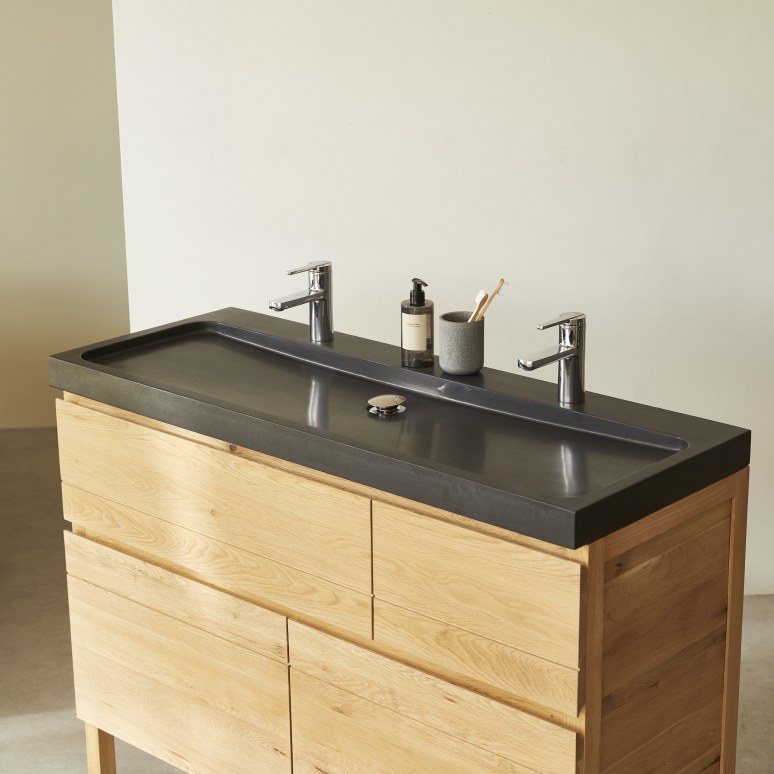 Easy - Solid oak and lava stone bathroom cabinet 120 cm