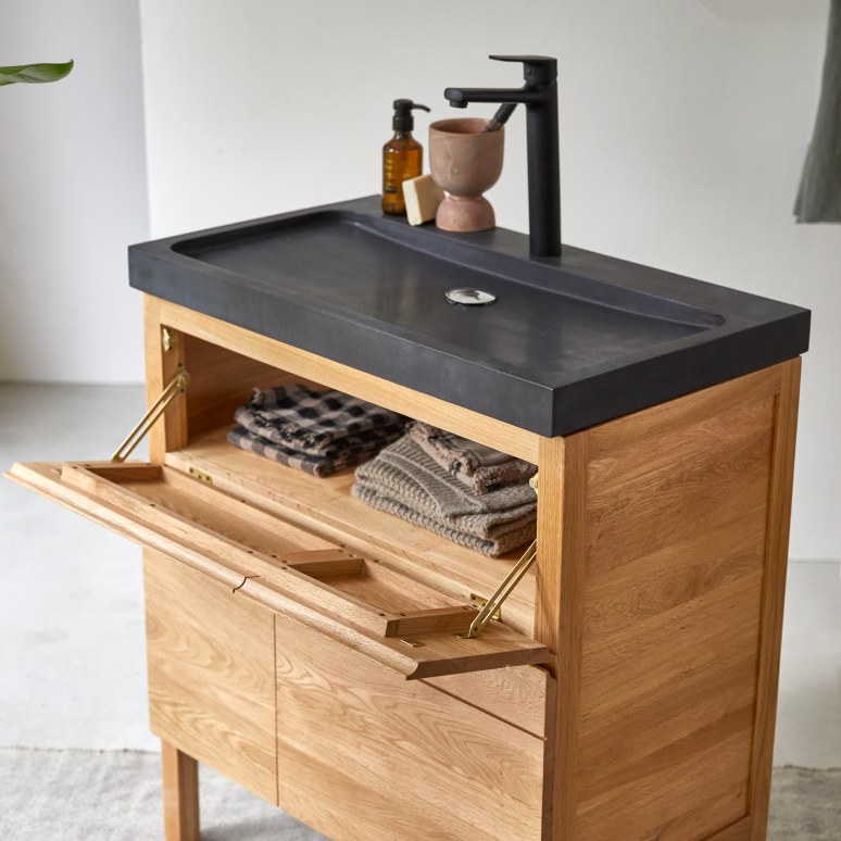 Easy - Mobile per il bagno in legno di quercia massello e pietra lavica 80 cm