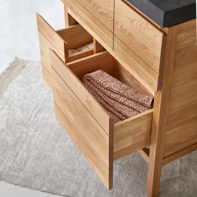 Easy - Badezimmermöbel aus massiver Eiche und Lavastein 80 cm