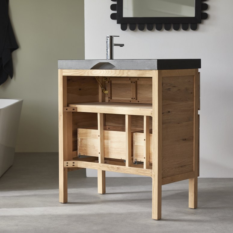 Easy - Meuble salle de bain en chêne massif et pierre de lave 80 cm