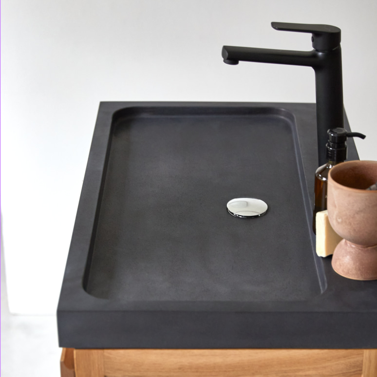 Easy - Solid oak and lava stone bathroom cabinet 80 cm