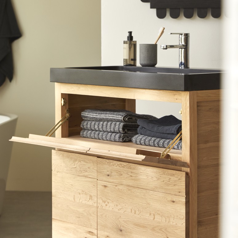 Easy - Mueble de baño de roble macizo y piedra de lava de 80 cm