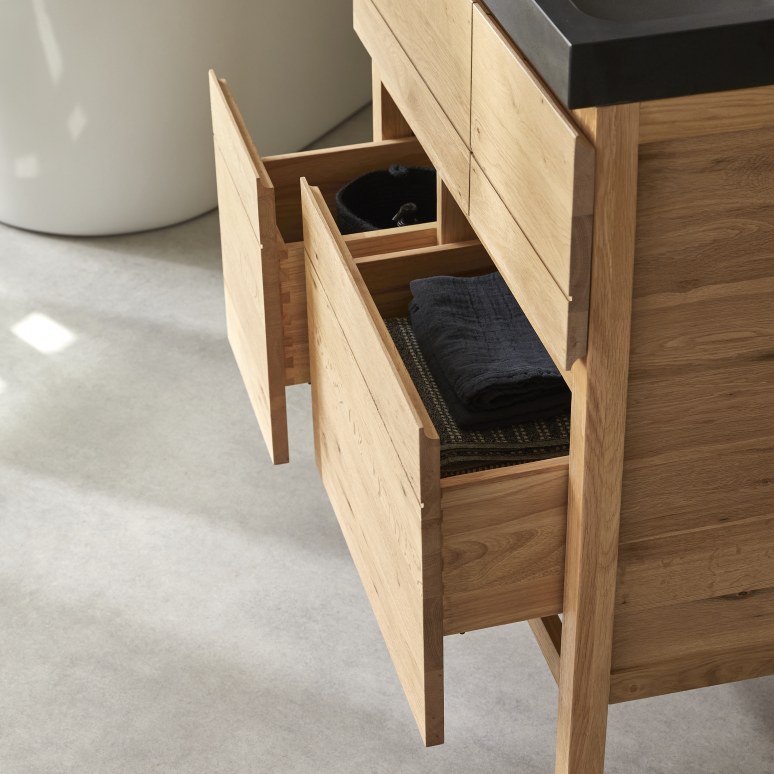 Easy - Meuble salle de bain en chêne massif et pierre de lave 80 cm