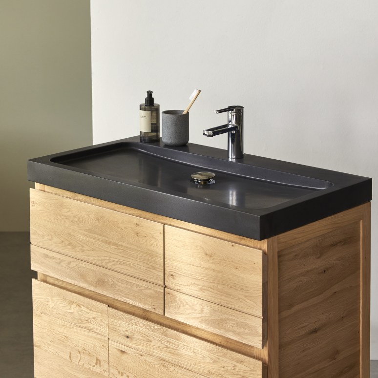 Easy - Badezimmermöbel aus massiver Eiche und Lavastein 80 cm