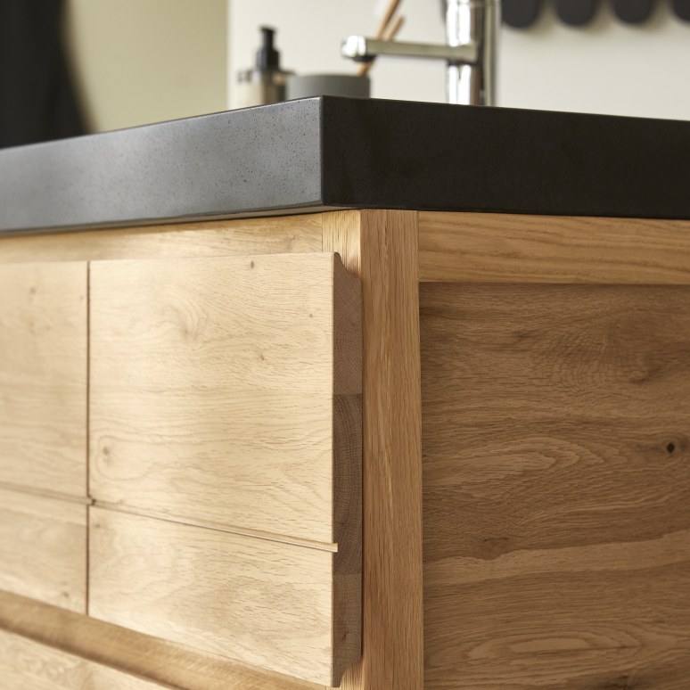 Easy - Mobile per il bagno in legno di quercia massello e pietra lavica 80 cm