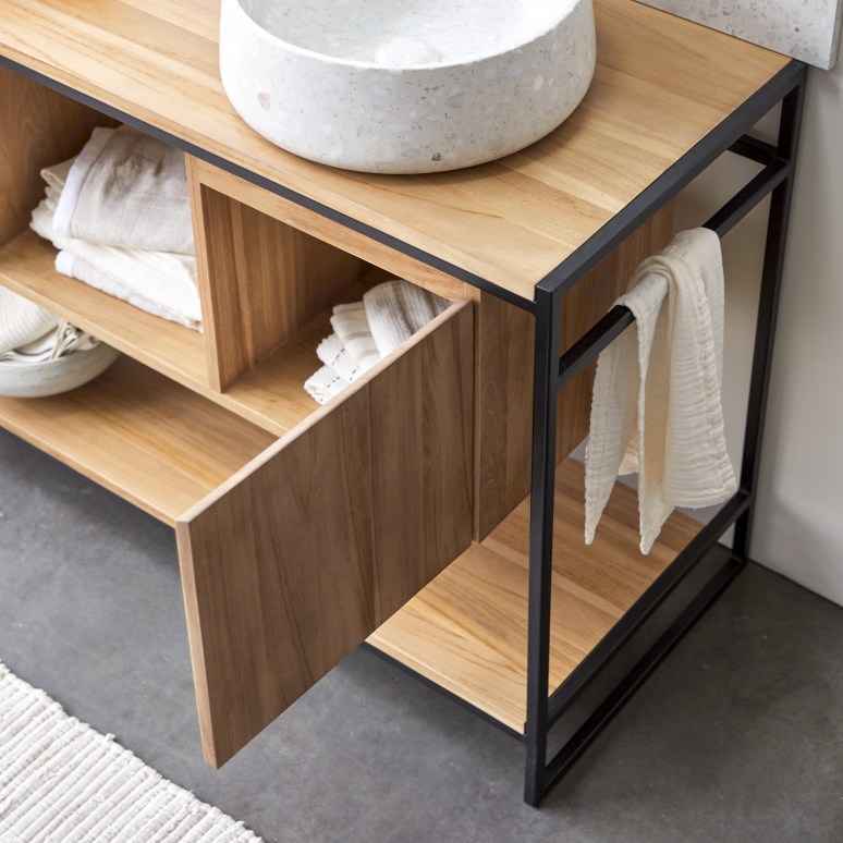 Michal - Solid teak and metal vanity unit 140 cm