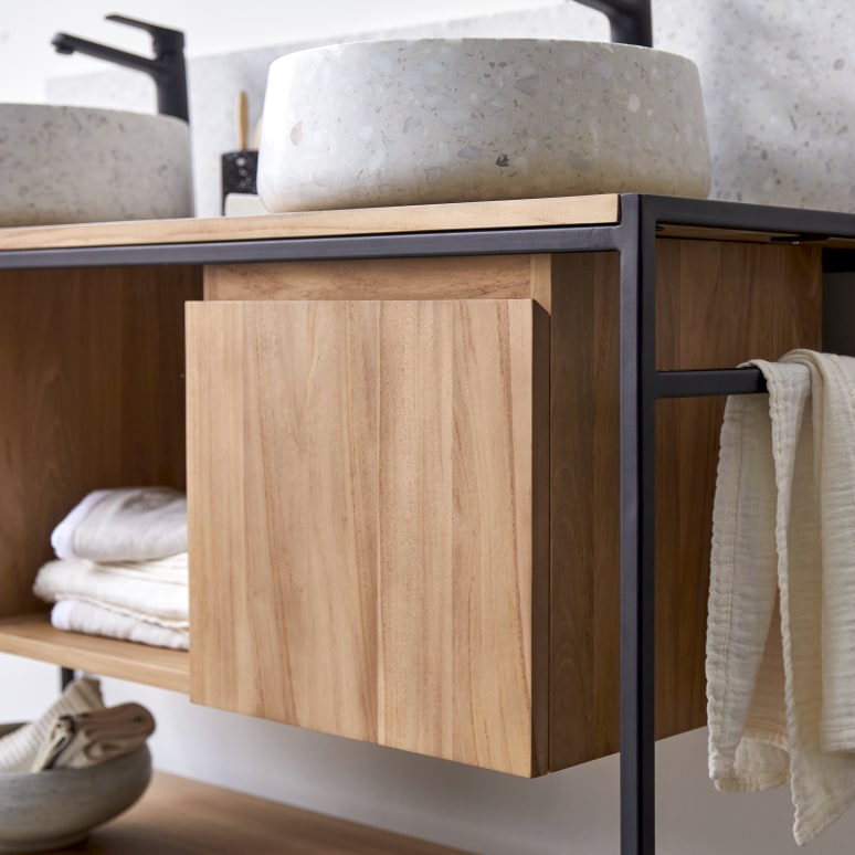 Michal - Mobile per il bagno in teak massello e metallo 140 cm