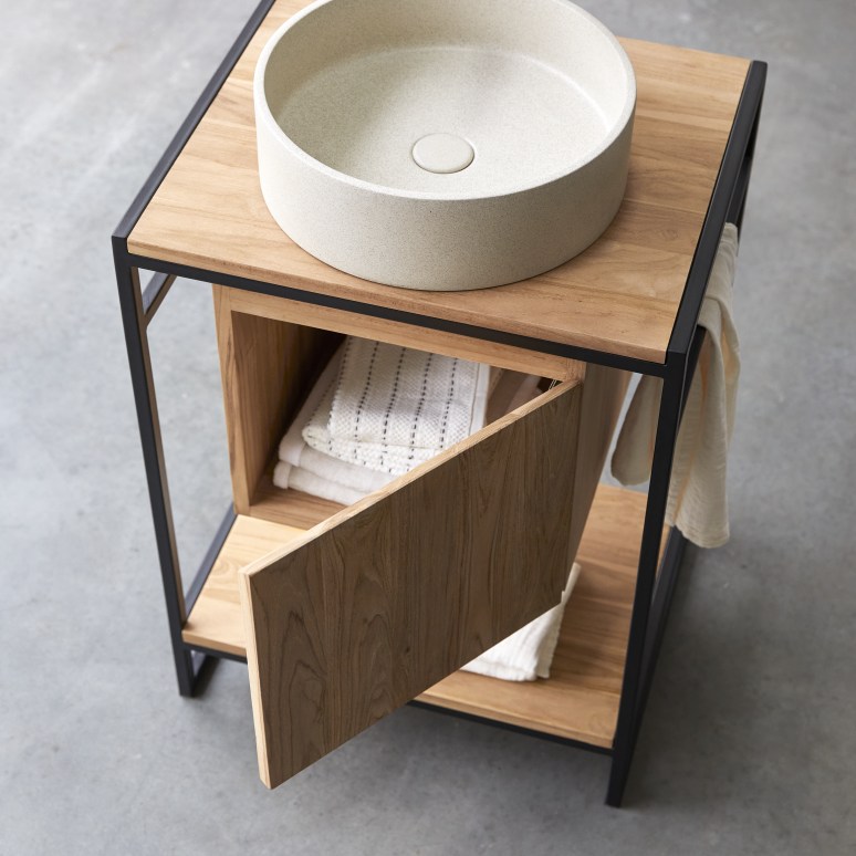 Michal - Mueble para lavabo de teca maciza y metal de 60 cm