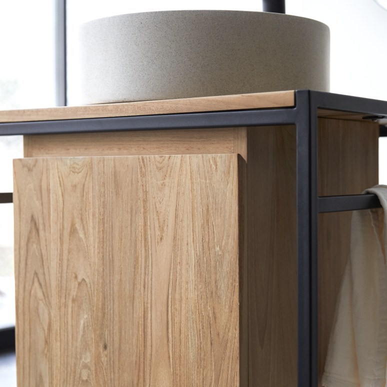 Michal - Waschtischunterschrank aus massivem Teakholz und Metall 60 cm