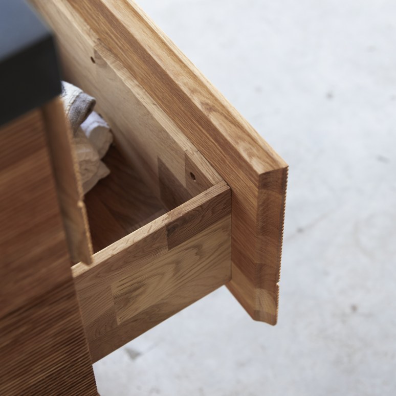 Karl - Solid oak and lava stone bathroom cabinet 60 cm