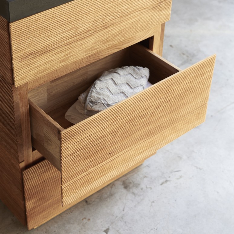 Karl - Solid oak and lava stone bathroom cabinet 60 cm