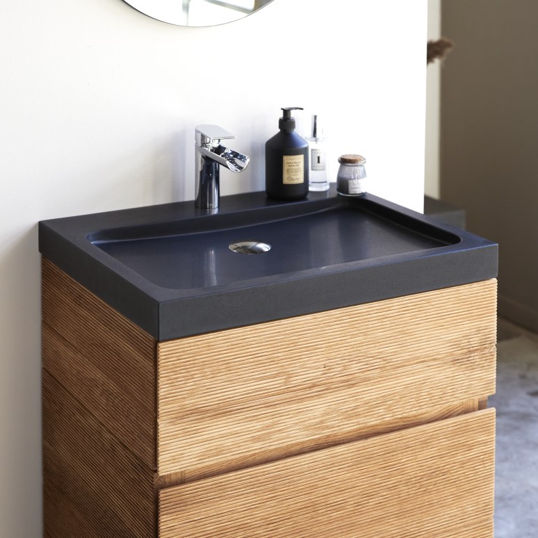 Karl - Solid oak and lava stone bathroom cabinet 60 cm