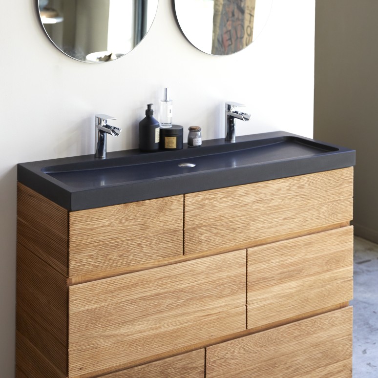 Karl - Mueble de baño de roble macizo y piedra de lava de 120 cm