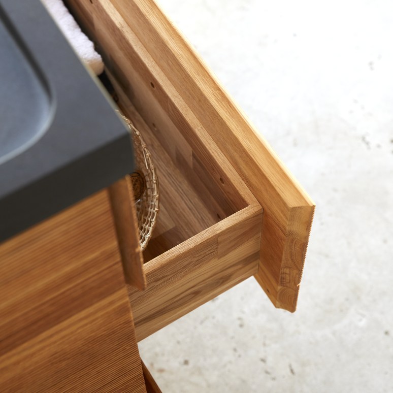 Karl - Solid oak and lava stone bathroom cabinet 120 cm